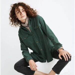 Madewell Flannel Flap-Pocket Oversized Ex-Boyfriend Shirt Smokey Spruce - Small